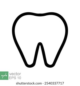 Ícone de dente. Estilo de contorno simples. Tratamento dentário e cuidados dentários, saúde oral, odontologia, conceito médico de dor de dente. Ilustração de vetor de linha fina isolada no fundo branco. EPS 10.