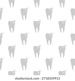 Tooth icon with sparkle seamless pattern isolated on white background