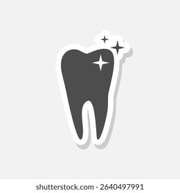 Tooth icon with sparkle sticker isolated on gray background