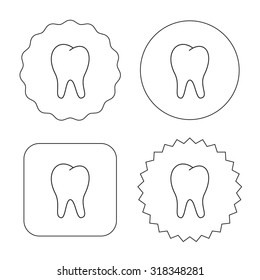 Tooth icon. Stomatology sign. Dental care symbol. Flat circle, star and emblem buttons. Labels design. Vector