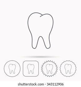 Tooth icon. Stomatology sign. Dental care symbol. Linear circle, square and star buttons with icons.