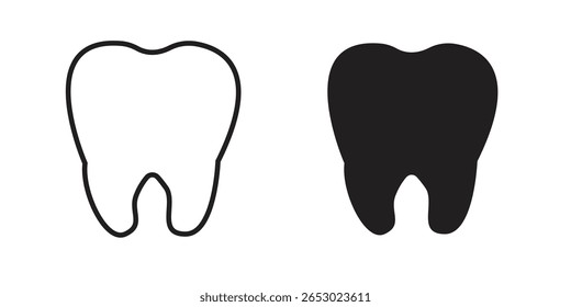 Tooth icon symbol set in black. line and flat icons