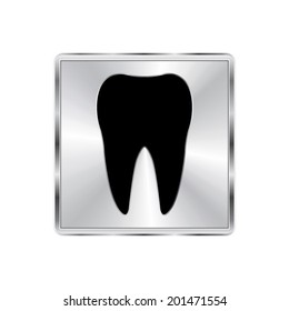 Tooth Icon - vector brushed metal button