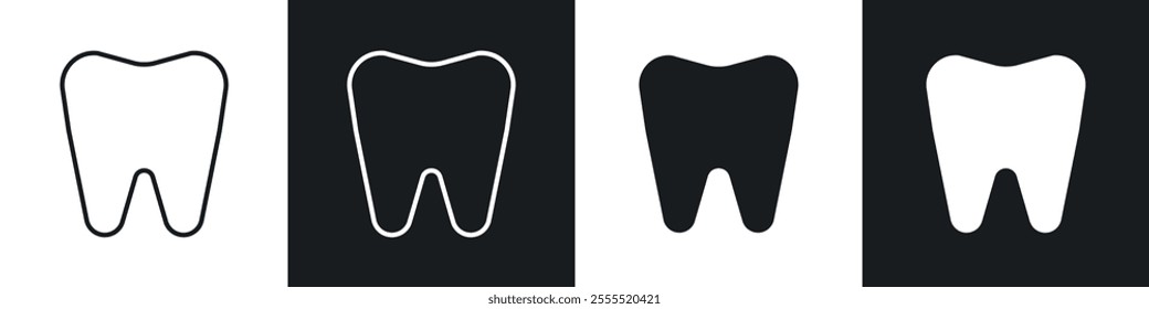 Tooth icon vector collection in black and white.