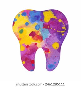 Tooth icon. Vector colorful watercolor illustration