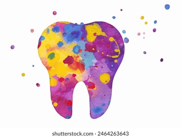 Tooth icon. Vector colorful watercolor illustration