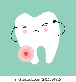 ilustración vectorial de icono dental. diente enfermo. icono de diente blanco en un fondo azul. Concepto de gabinete médico, odontología infantil.