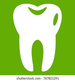 Tooth icon white isolated on green background. Vector illustration