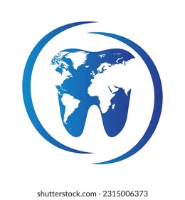 Icono dental con globo mundial con ilustración de vector de anillo 