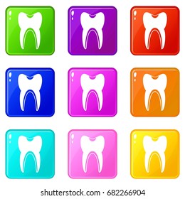 Tooth icons of 9 color set isolated vector illustration