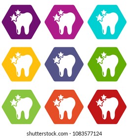 Tooth icons 9 set coloful isolated on white for web