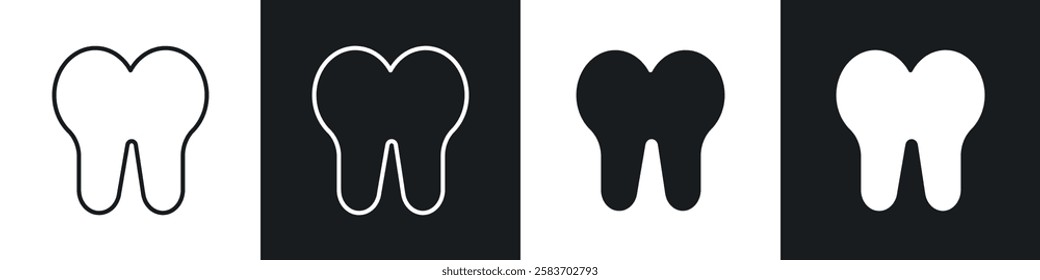 Tooth icons collection in black and white filled and line versions