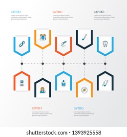 Tooth icons colored line set with dental nippers, dentist day, no sweet and other clinic elements. Isolated vector illustration tooth icons.