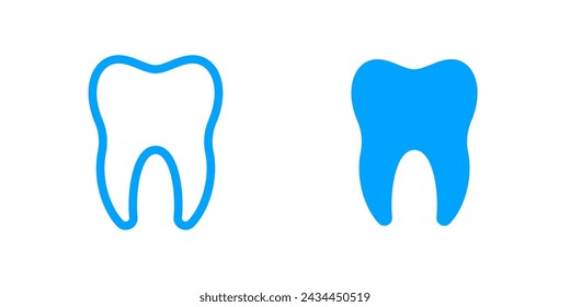 Tooth icons for dentistry, dental clinic, toothpaste and mouthwash. Tooth with roots or molar teeth line icons for dentistry and dental health