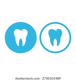 Ícones de dentes exibidos em círculos azuis e brancos minimalista dental care gráfico para conceitos de saúde e higiene