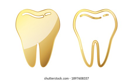 Tooth icons. Gold tooth icon on white background. Vector illustration. Gold symbol of tooth