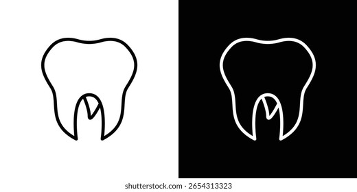 Tooth icons in line style. Editable black and white strokes