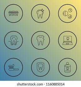 Tooth icons line style set with parodontosis, mouthwash, tooth protection and other cleanser elements. Isolated vector illustration tooth icons.