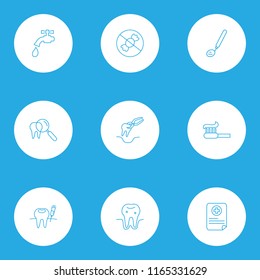Tooth icons line style set with anesthesia, medical report, toothpaste and other removal elements. Isolated vector illustration tooth icons.