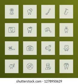 Tooth icons line style set with medicine, dentist location, inspect tooth and other decay elements. Isolated vector illustration tooth icons.