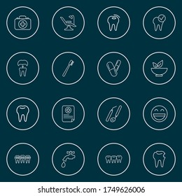 Tooth icons line style set with medical report, braces, dentist and other mortar elements. Isolated vector illustration tooth icons.