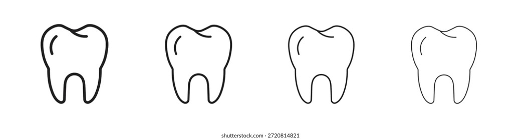 Iconos de dientes delinean el diseño de Vector negro. Línea con trazo editable.