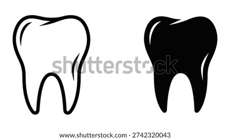 Tooth icons, outline and solid fill, symbolizing dental care and oral hygiene