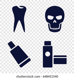 Tooth icons set. set of 4 tooth filled icons such as cream tube, tooth