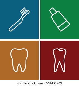 Tooth icons set. set of 4 tooth outline icons such as toothbrush, cream tube