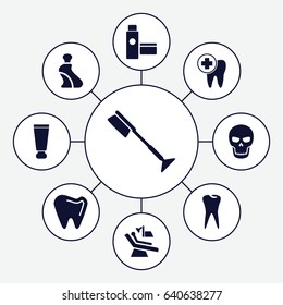 Tooth icons set. set of 9 tooth filled icons such as cream tube, toothbrush, tooth, dental care, dental chair