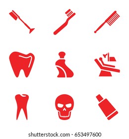 Tooth icons set. set of 9 tooth filled icons such as cream tube, toothbrush, tooth, dental chair