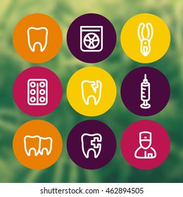 Tooth icons set, dentist, dental care, toothcare, stomatology, rontgen, line pictograms, vector illustration