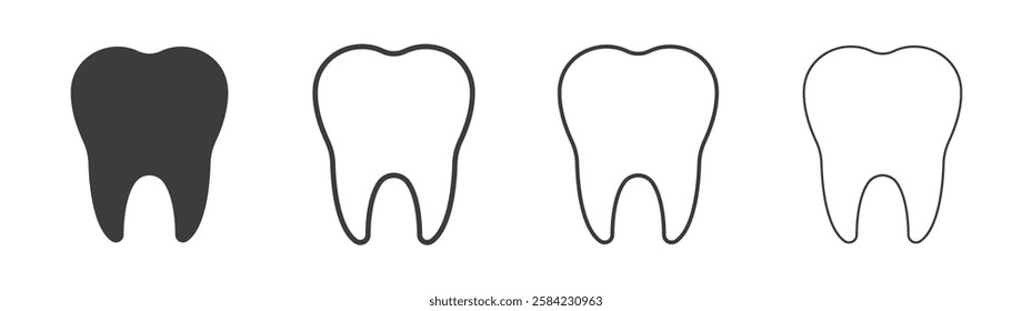 Tooth icons set. Liner outlined and flat black color