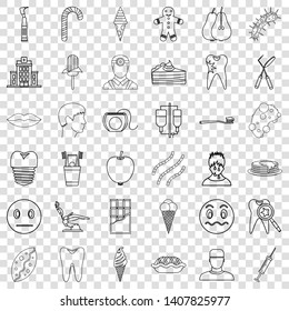 Tooth icons set. Outline style of 36 tooth vector icons for web for any design