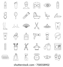 Tooth icons set. Outline style of 36 tooth vector icons for web isolated on white background