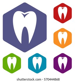 Tooth icons set rhombus in different colors isolated on white background