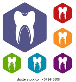 Tooth icons set rhombus in different colors isolated on white background