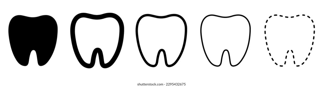 Tooth icons set. Tooth shape symbol. Vector illustration. Black icon of tooth isolated