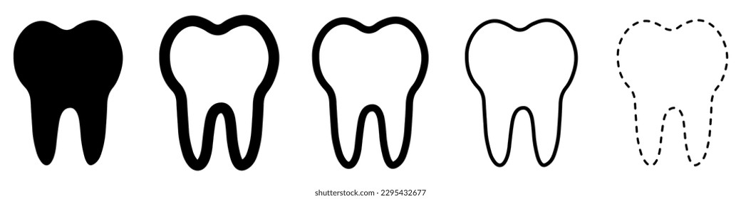 Tooth icons set. Tooth shape symbol. Vector illustration. Black icon of tooth isolated