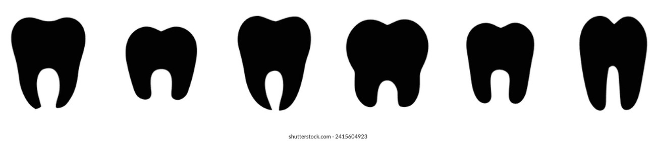 Tooth icons set. Tooth shape symbol. Vector illustration. Black icon of tooth isolated