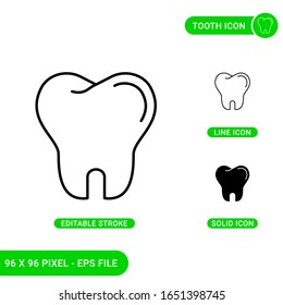Tooth icons set vector illustration with solid icon line style. Dental health treatment concept. Editable stroke icon on isolated background for web design, infographic and UI mobile app.