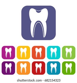 Tooth icons set vector illustration in flat style in colors red, blue, green, and other