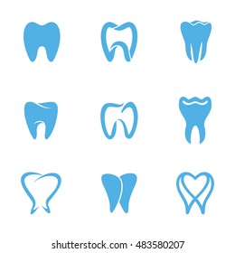 Tooth icons for stomatology, dentist and dental care clinics. Health Dent Logo design vector template linear style. Dental clinic Logotype concept icon.