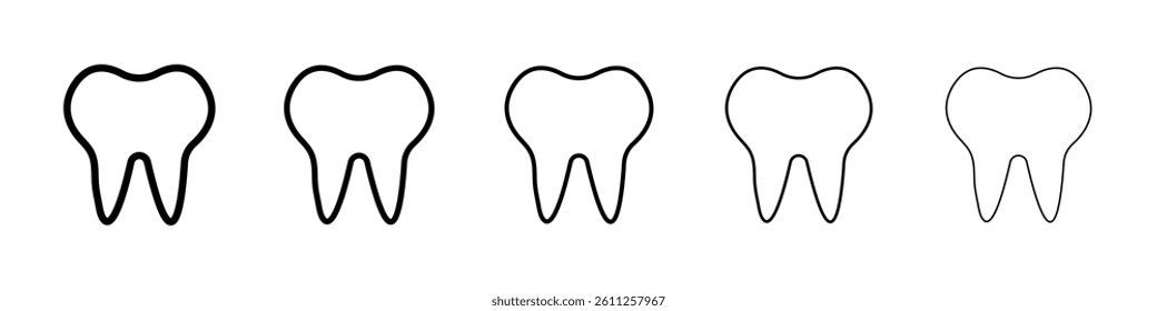 Tooth icons vector set in different stroke line style