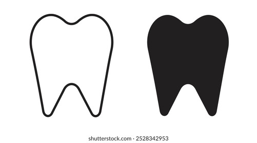 Tooth icons. Vector set in filled and line style.