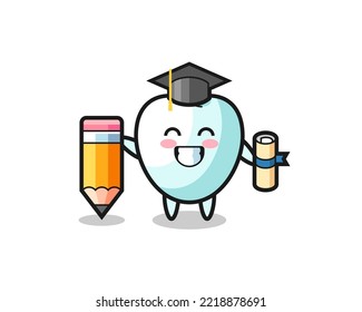 tooth illustration cartoon is graduation with a giant pencil , cute design