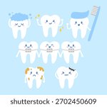 Tooth illustration with various pose and face. Dental and oral health care cartoon for education.