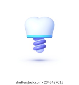 Tooth implant 3d on white background. Health, medicine symbol. Vector graphic illustration