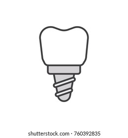 Tooth implant colored flat line icon.