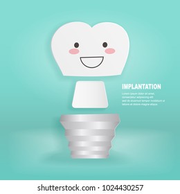 tooth with implant concept on the green background